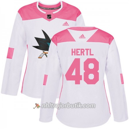 Dame Ishockey San Jose Sharks Tröja Tomas Hertl 48 Adidas 2017-2018 Vit Rosa Fashion Authentic